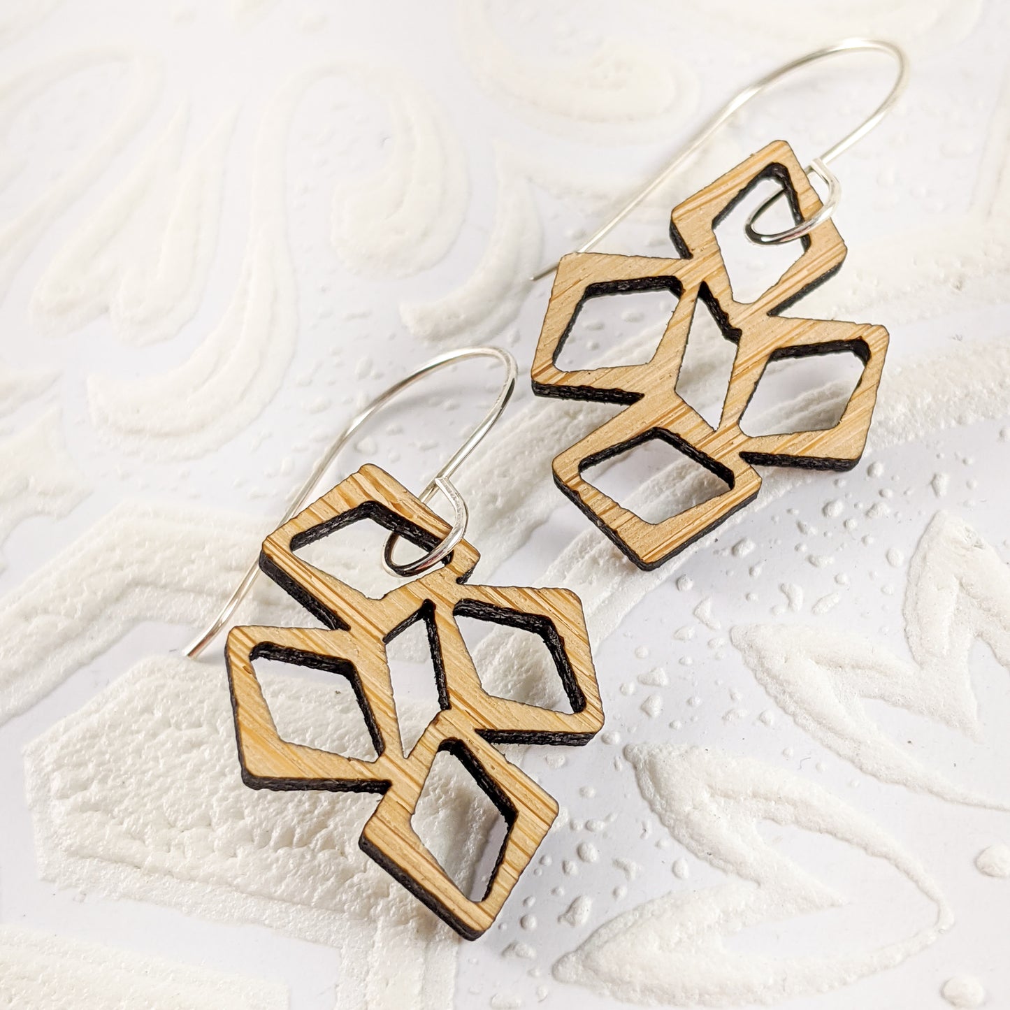 Short Tumbled Diamonds Earrings, Bamboo