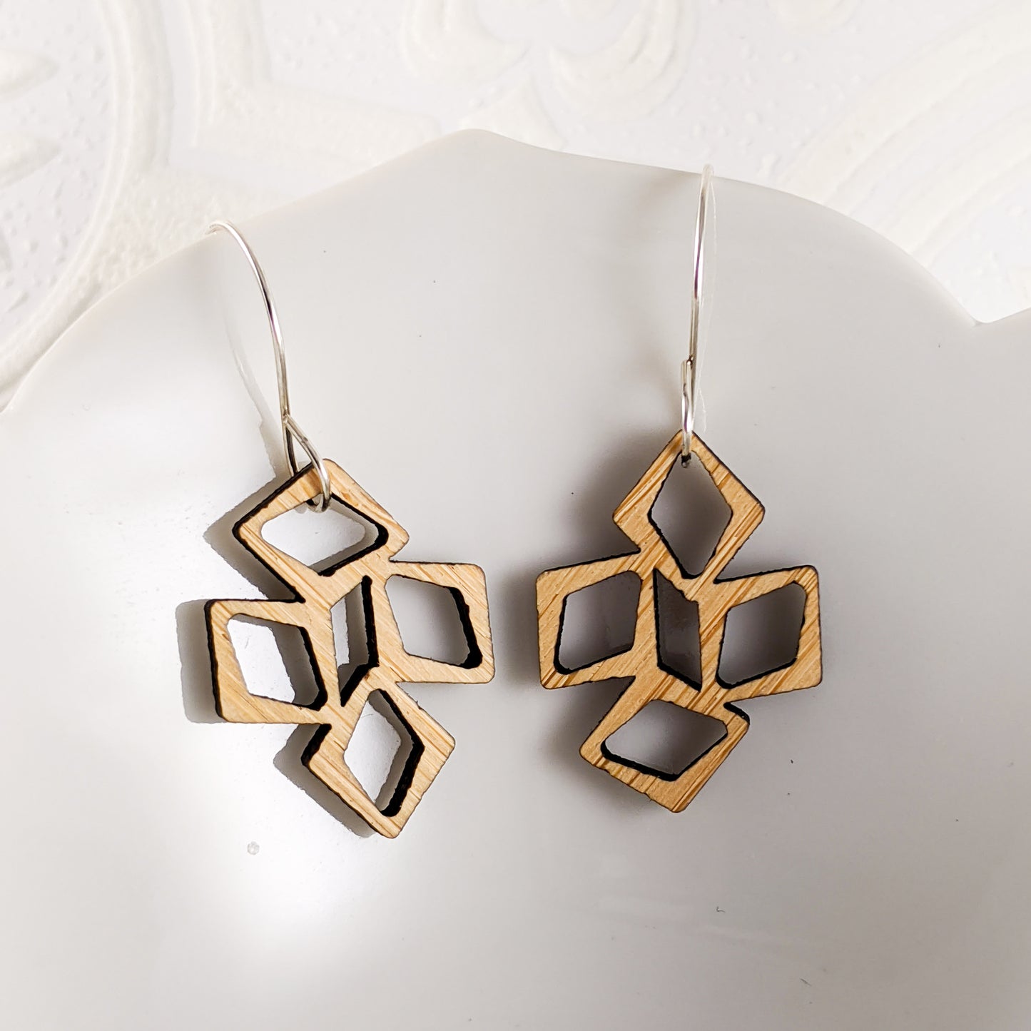 Short Tumbled Diamonds Earrings, Bamboo