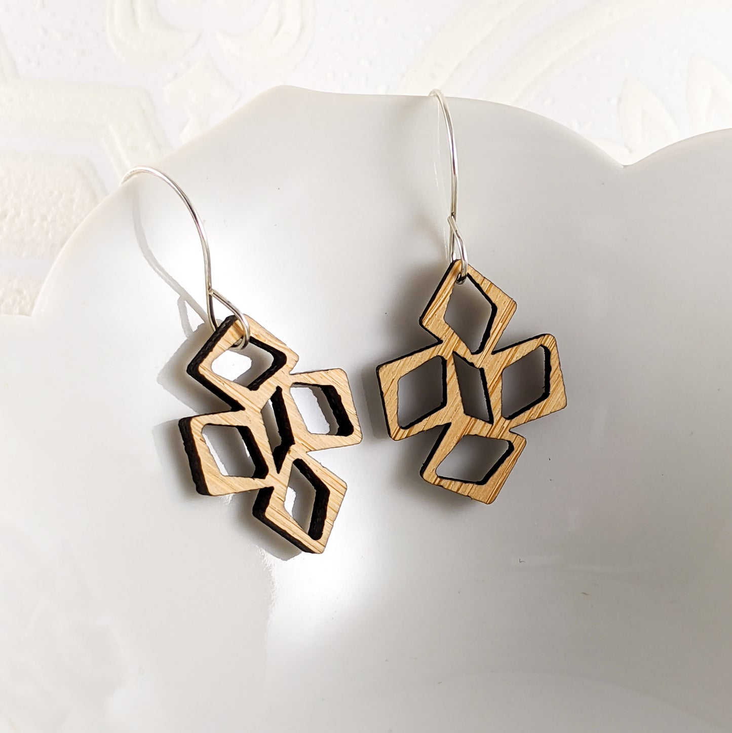 Short Tumbled Diamonds Earrings, Bamboo