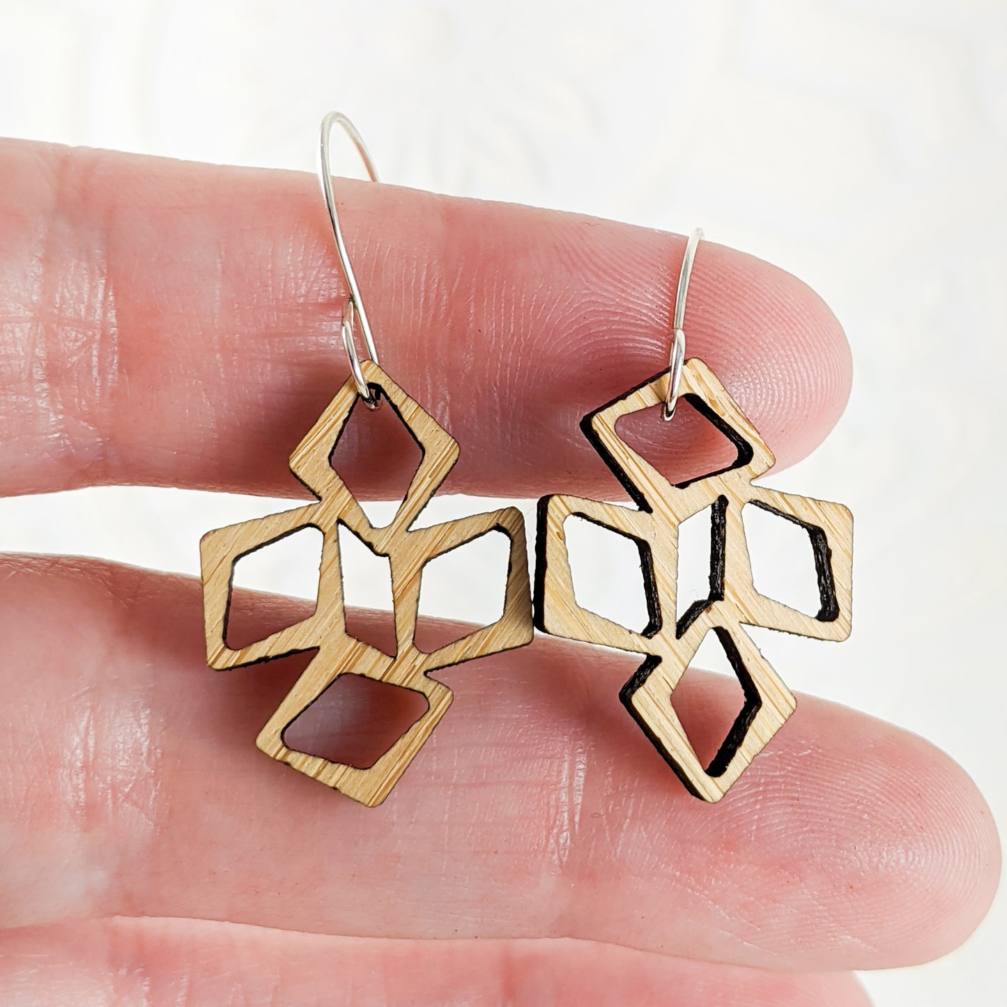 Short Tumbled Diamonds Earrings, Bamboo