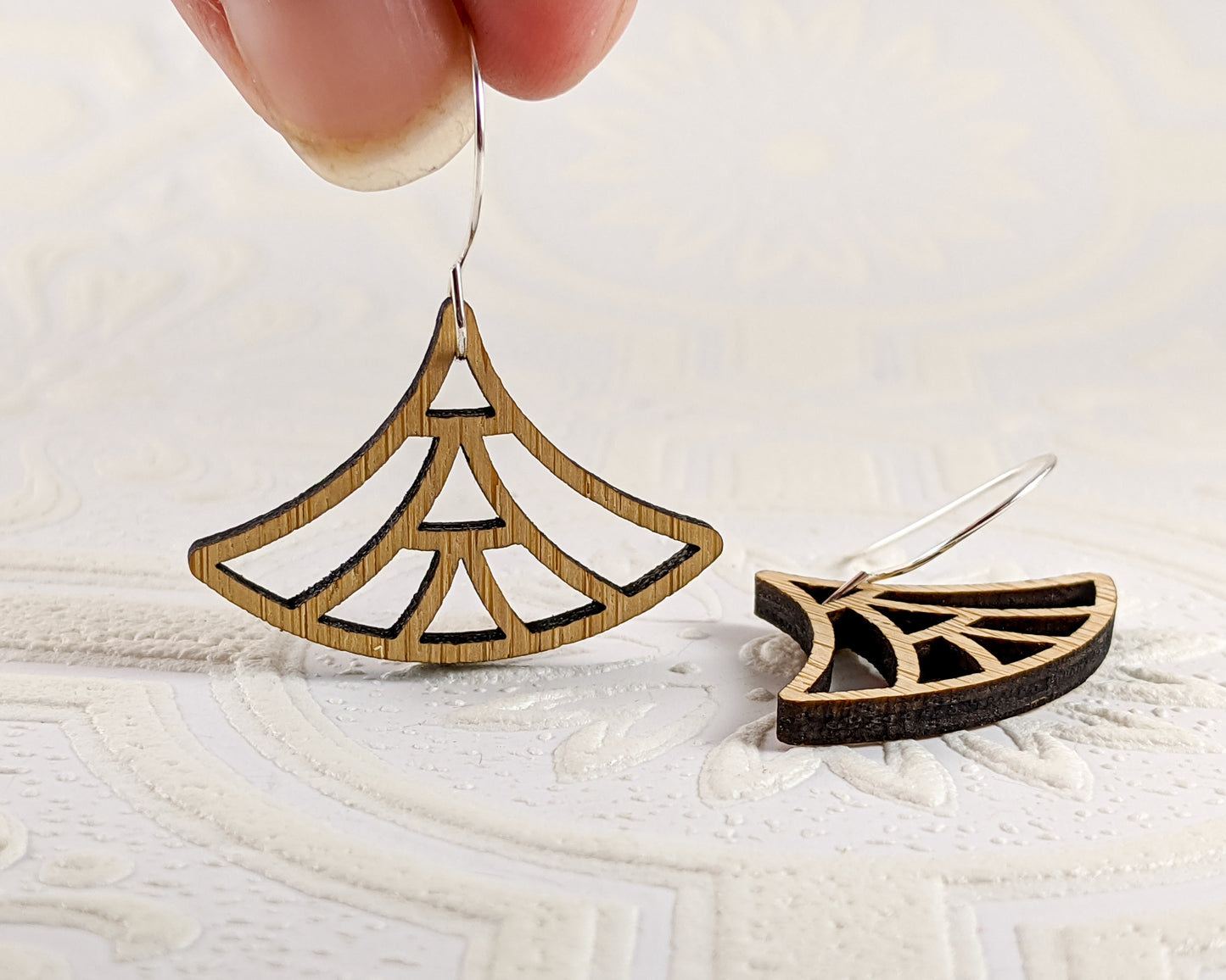 Deco Lotus Earrings, Bamboo