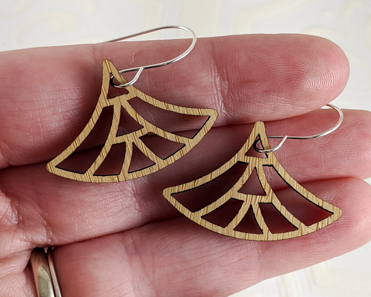 Deco Lotus Earrings, Bamboo