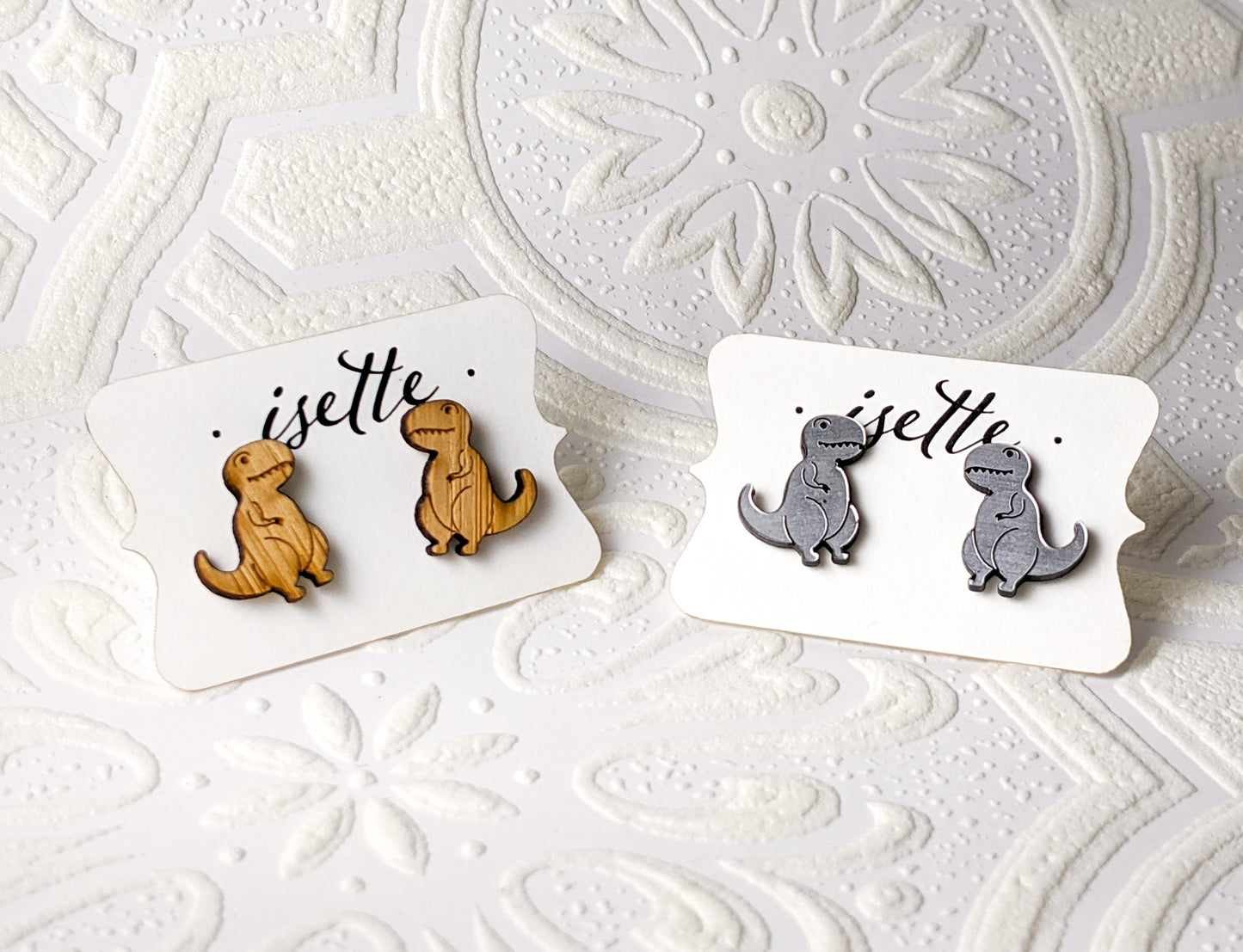 T-Rex Dino Stud Earrings, Bamboo