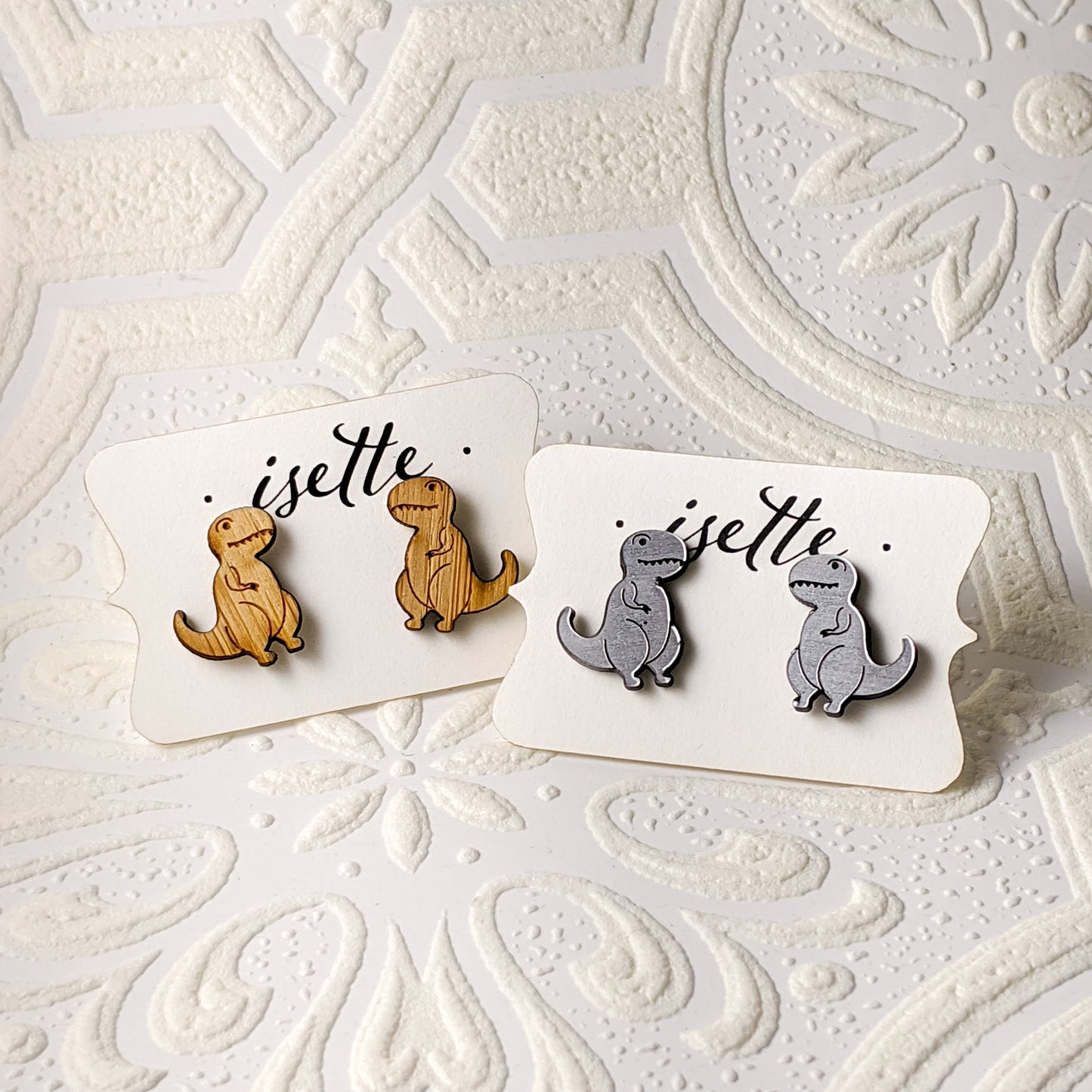 T-Rex Dino Stud Earrings, Silver