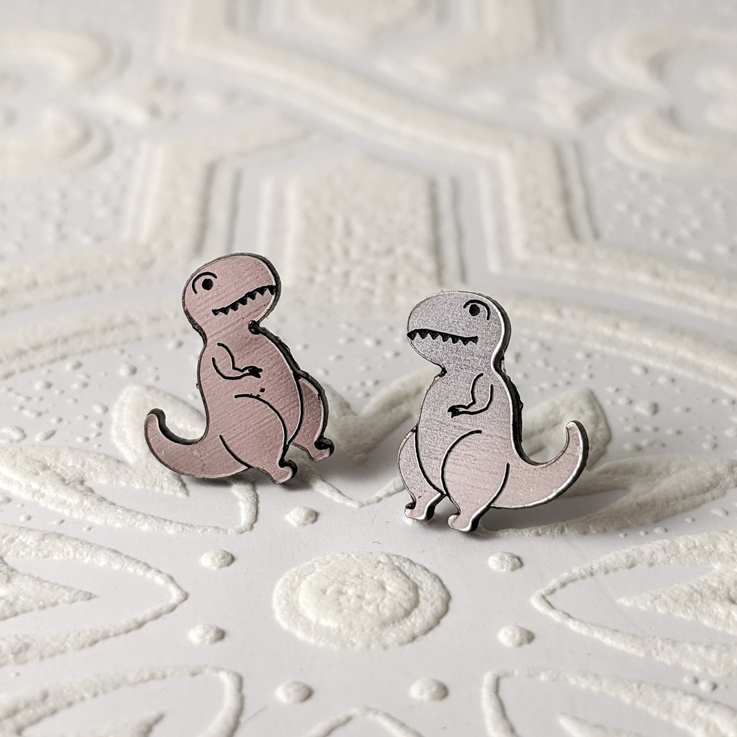 T-Rex Dino Stud Earrings, Silver