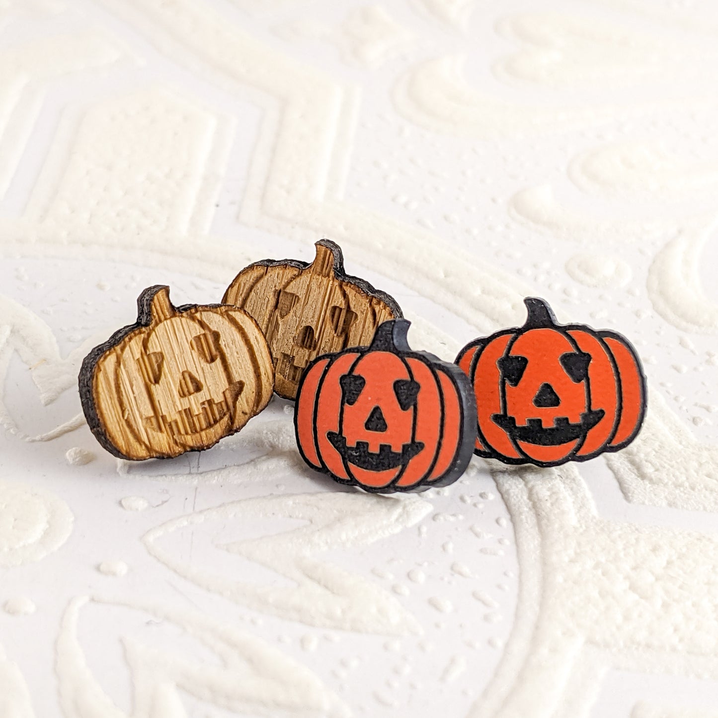 Jack-O-Lantern Pumpkin Studs in Bamboo