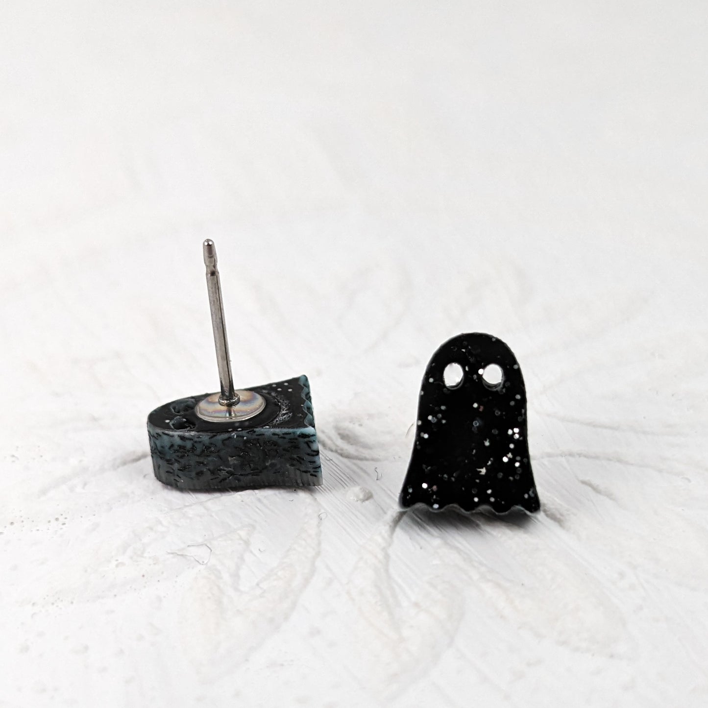 Ghost Studs in Black Sparkle
