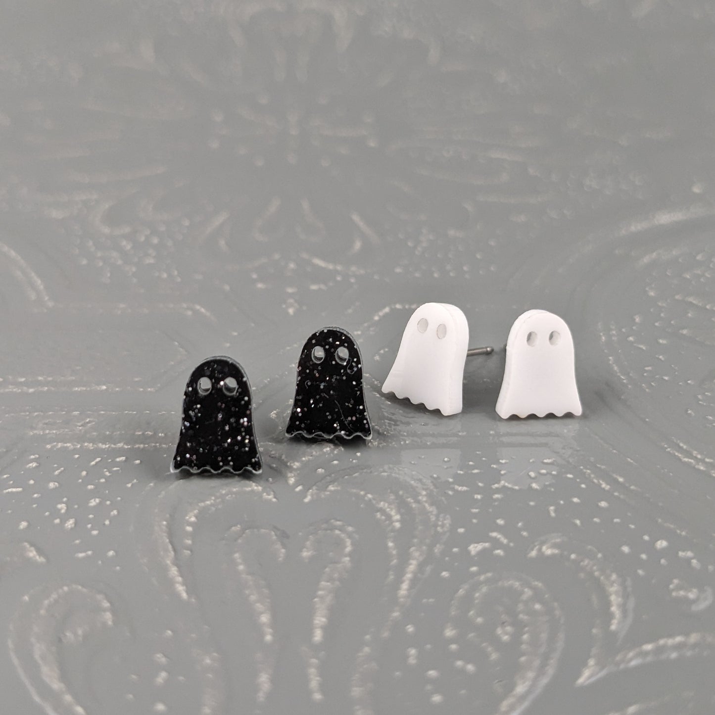 Ghost Studs in Black Sparkle