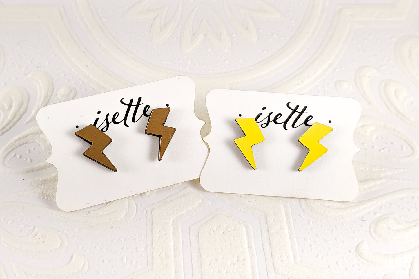 Lightning Bolt Stud Earrings, Yellow