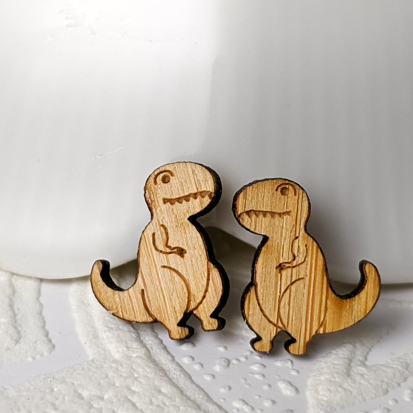 T-Rex Dino Stud Earrings, Bamboo