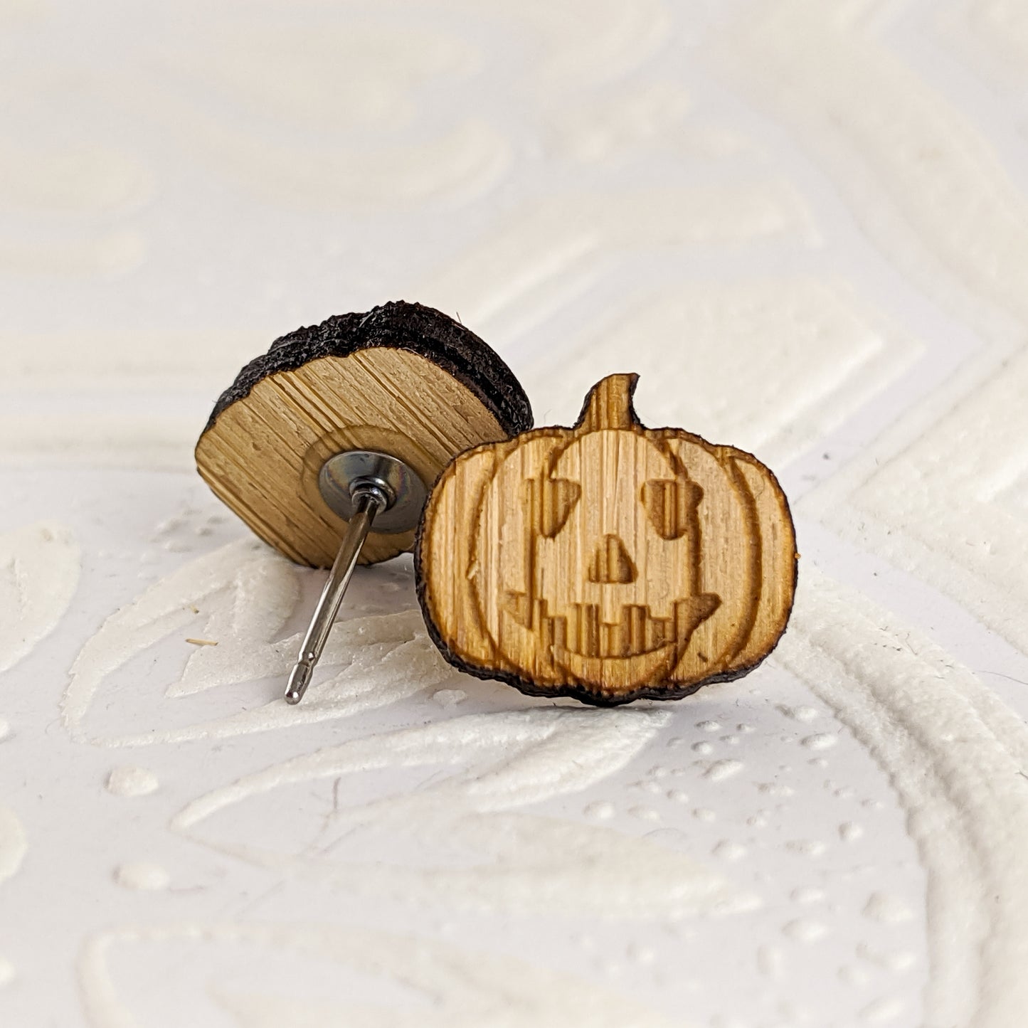 Jack-O-Lantern Pumpkin Studs in Bamboo