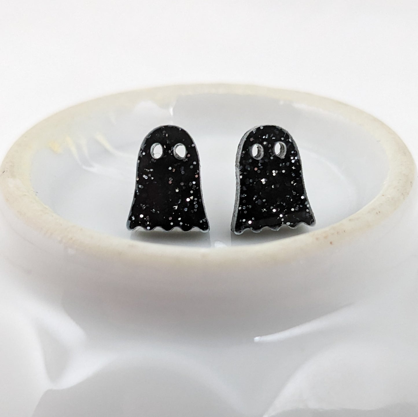 Ghost Studs in Black Sparkle