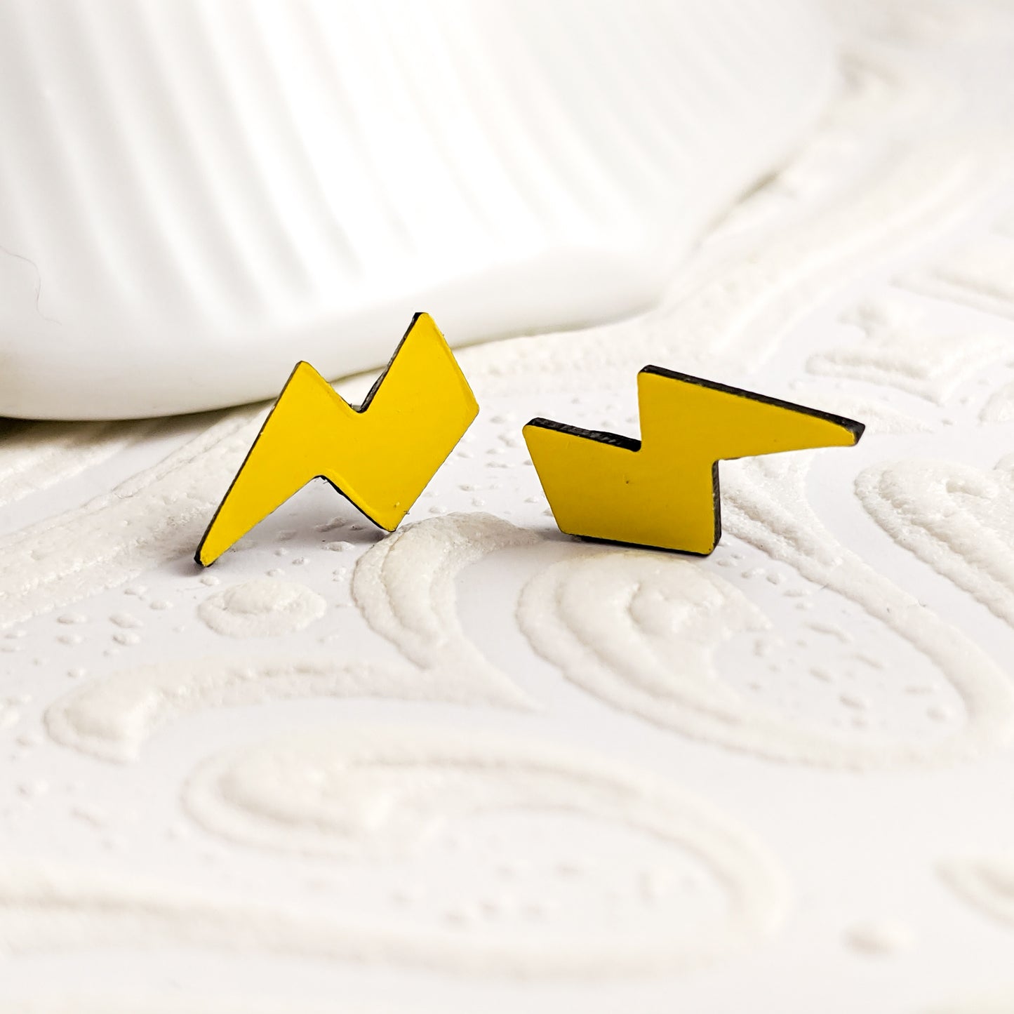 Lightning Bolt Stud Earrings, Yellow