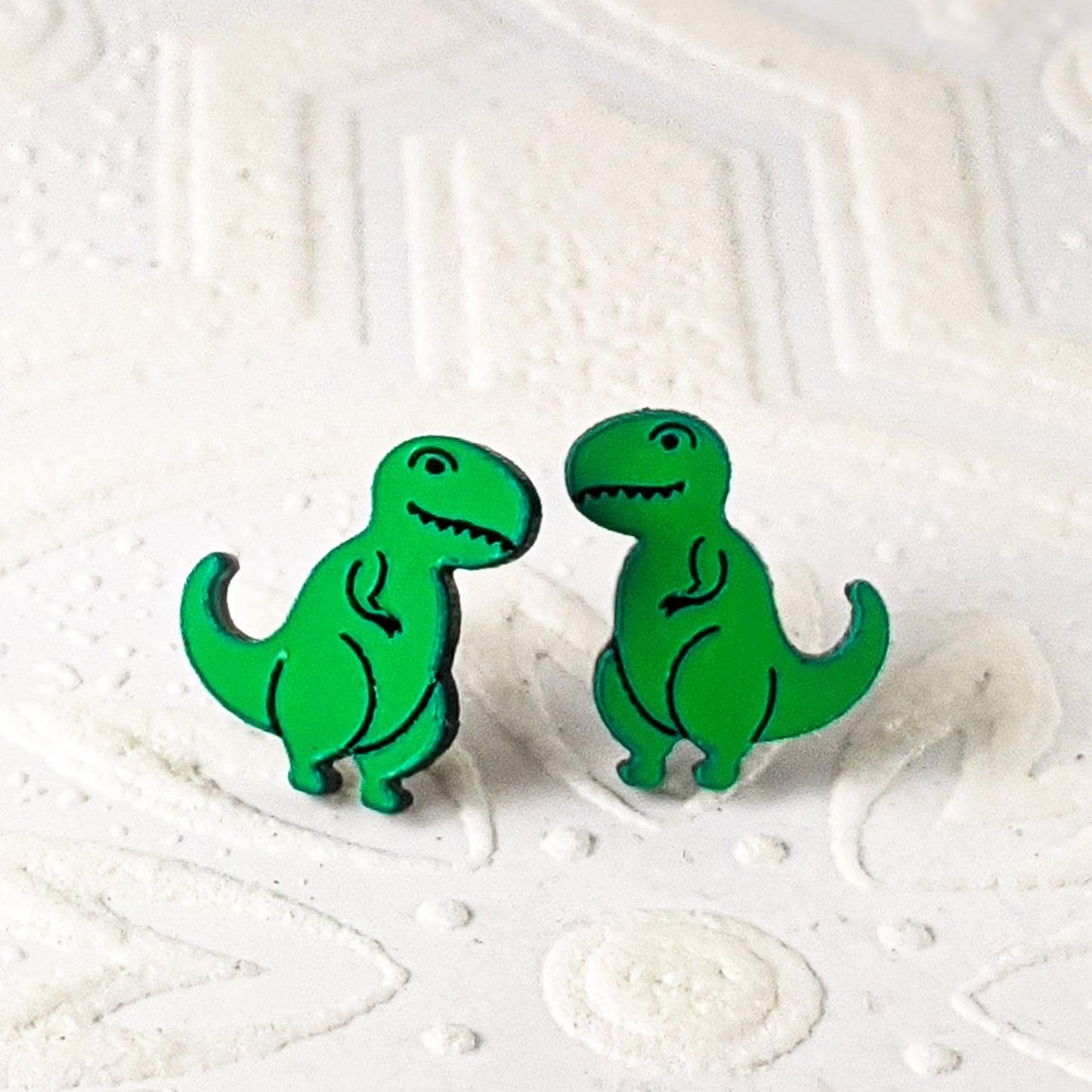 T-Rex Dino Stud Earrings, green